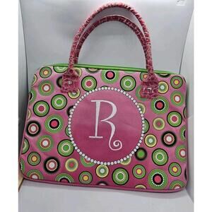 MSC Mainstreet Collection Initial R Laptop Tote Bag Pink Green 15x11